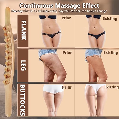 Vista 10 de Guasha - Herramienta de masaje de madera con 20 cuentas, rodillo de masaje de madera, masajeador de drenaje linfático para moldear el cuerpo