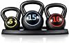 3 Piece Kettlebell Set 5/10/15 lb with Storage Rack, Vinyl Coated Kettlebells with Wide Non-Slip Handles, Flat Base Free Weights for Home Gym, Strength Training, HIIT, Fitness Workout
