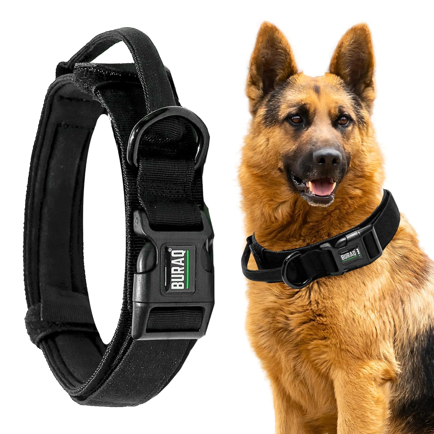 BURAQ Tactical Dog Collar, Adjustable Military-Grade Nylon with Handle & Heavy Metal Buckle, Dog Belt for Medium & Large Dogs, 52 x 4 cm, Black-image-33