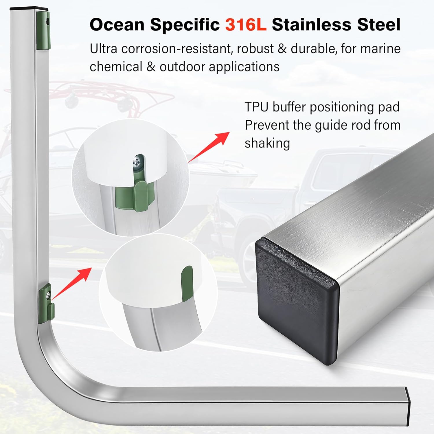 60'' 316L Stainless Steel Trailer Post Guide on Anti seawater Corrosion Boat Trailer Guide-ons-60in 2*UPVC Tube Trailer Guide Bars with Cushioned Rubber pad