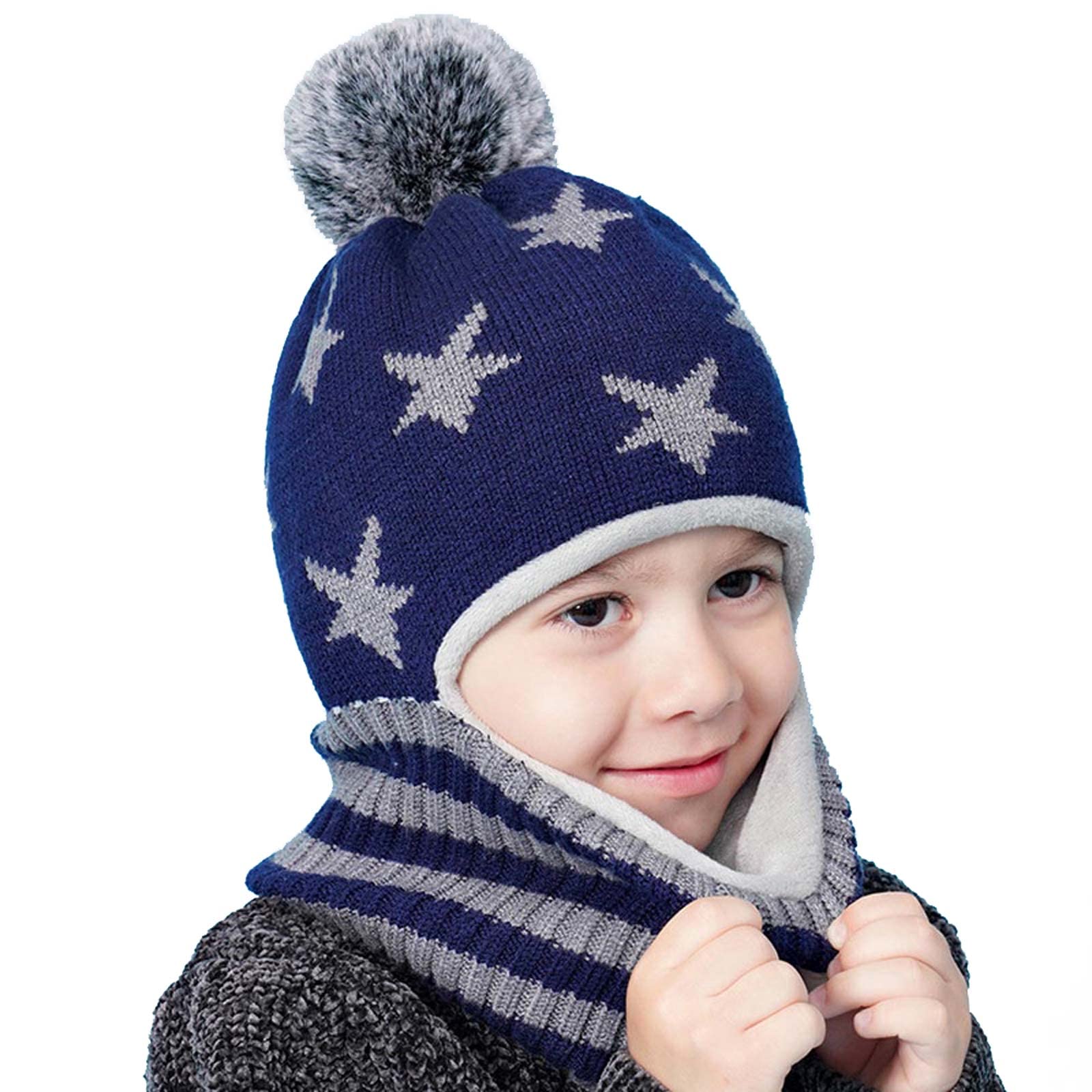 Kinder Schlupfmütze Schalmützen Sturmhaube Balaclava für Kinder ab 4 Jahre Fleece Wollmütze Strickmütze Wintermütze Jungen