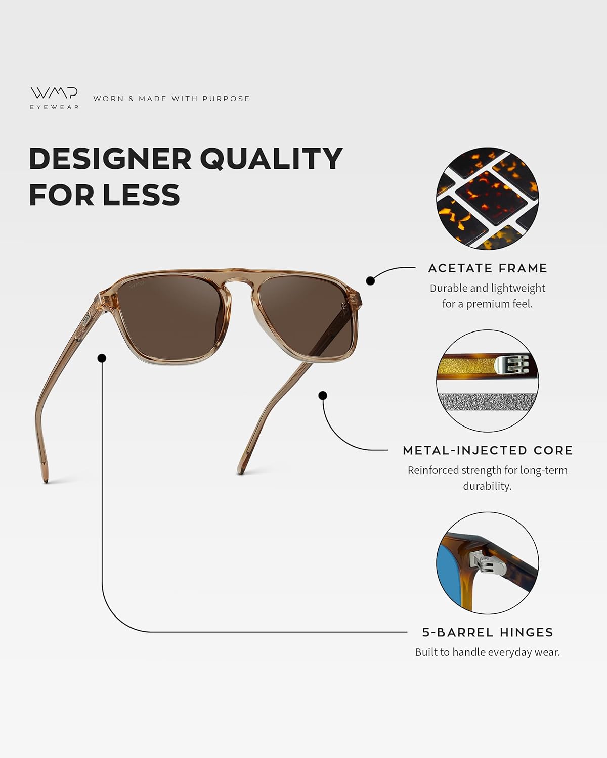 WearMe Pro Polarized Modern Aviator One-Bridge Square Mens Sunglasses - Image 6