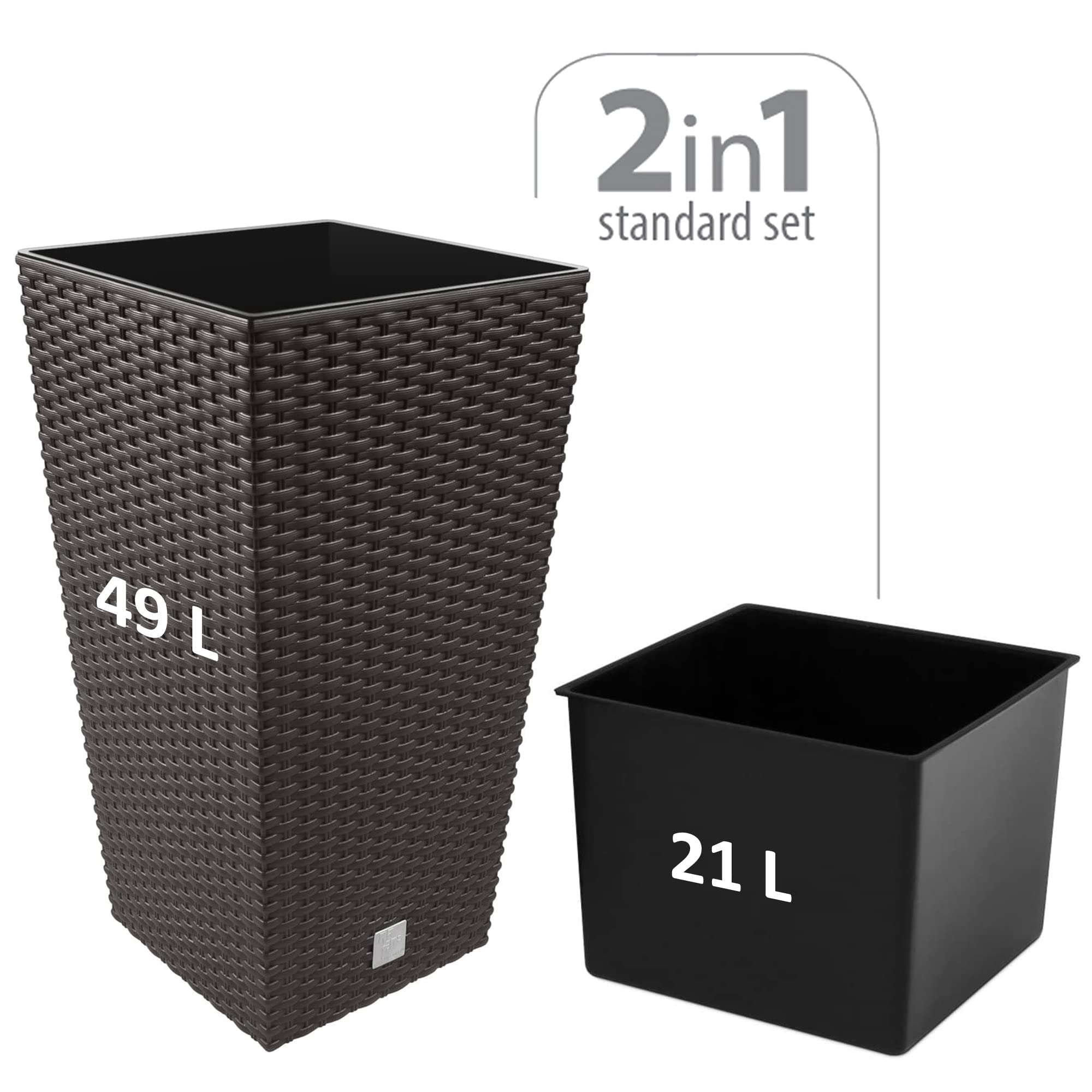 Maceta Rato de 49 litros con inserto 32,5 x 32,5 x 61 cm en color ocre oscuro - 3