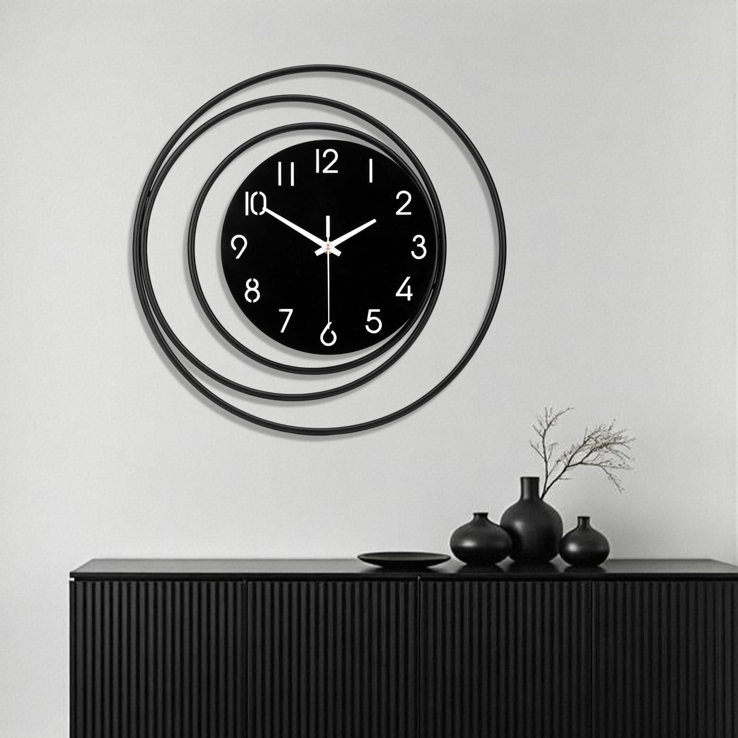 Gilacco Decorative Wall Clock, Silent Non-Ticking Quality Quartz Battery Operated, Large Wall Clock for Living Room Kitchen Home Bathroom Bedroom Wall Decor, 40cm, Black