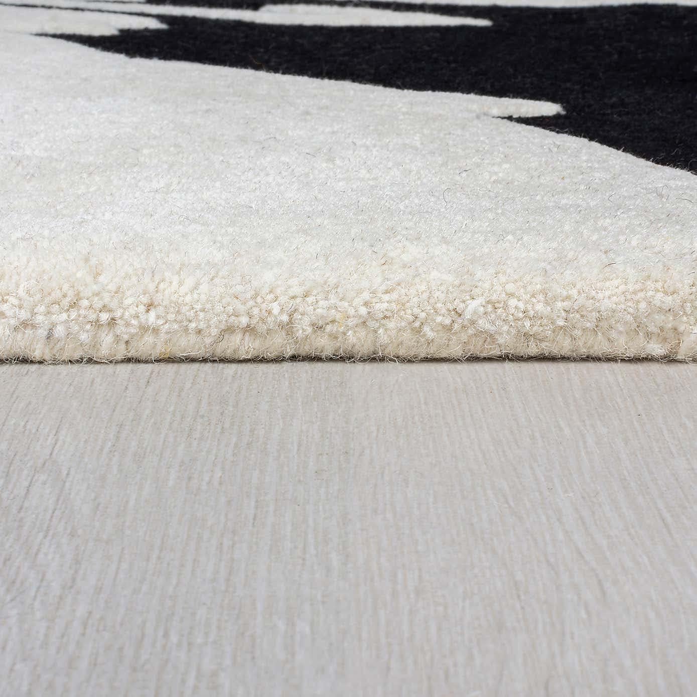 Modern Abstract Area Rug, Hand-Tufted Wool, Contemporary Geometric Design, Black and White (White/Black, 2x3)