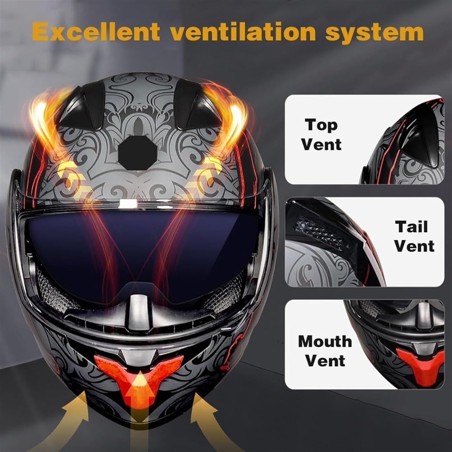 GUENZO helmet showing the excellent ventilation system with top, tail, and mouth vents