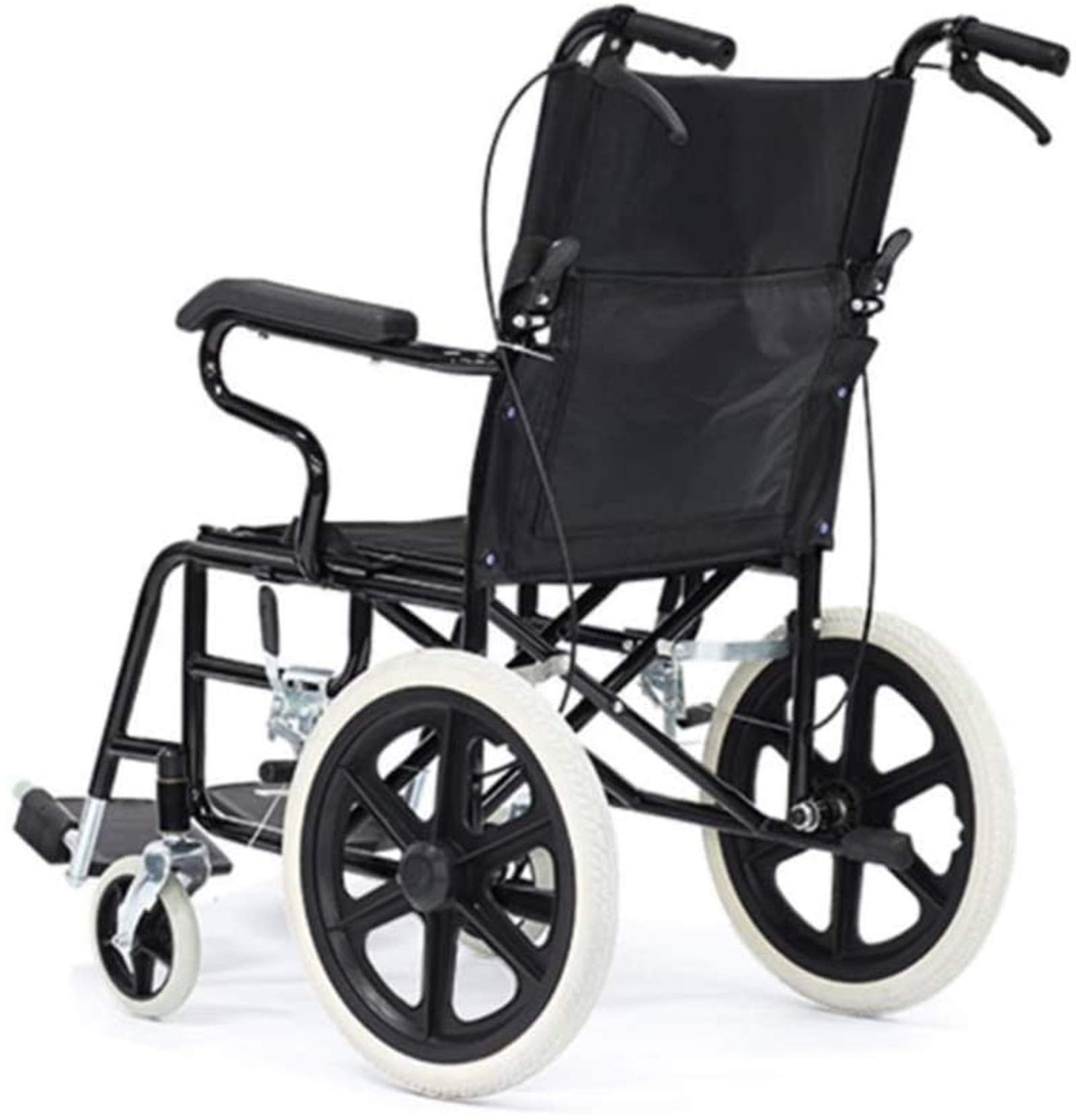 Silla de ruedas manual liviana, scooter de mano para personas mayores, viaje ultraligero, plegable, liviano, portátil, neumáticos sólidos no inflables, sistema de freno doble