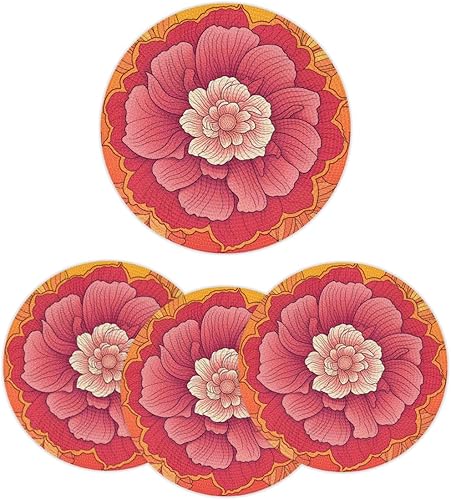 Miniatura 24 de Juego de 6 manteles individuales redondos, manteles individuales tejidos con mandala dorados, antideslizantes, resistentes al calor, lavables,