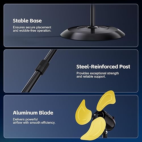 Miniatura 2 de Uthfy Ventilador de pedestal de 24 pulgadas 8000 CFM oscilante, ventilador de pie de alta velocidad con 3 velocidades, altura ajustable,