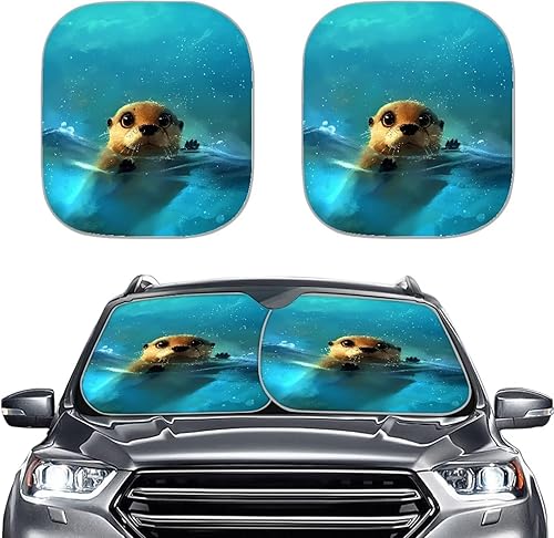 Miniatura 19 de Mumeson Parasol de dos piezas para parabrisas de automóvil de noche estrellada, parasol para rayos UV y reflector de calor para casi vehículos