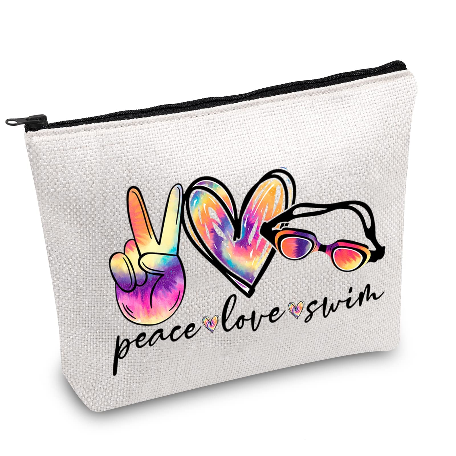 GenericFunny Swimming Gift Peace Love Swim Makeup Bag with Zipper Swimmer Cosmetic Bag Gift for Swim Lover Coach (Peace Love Swim)