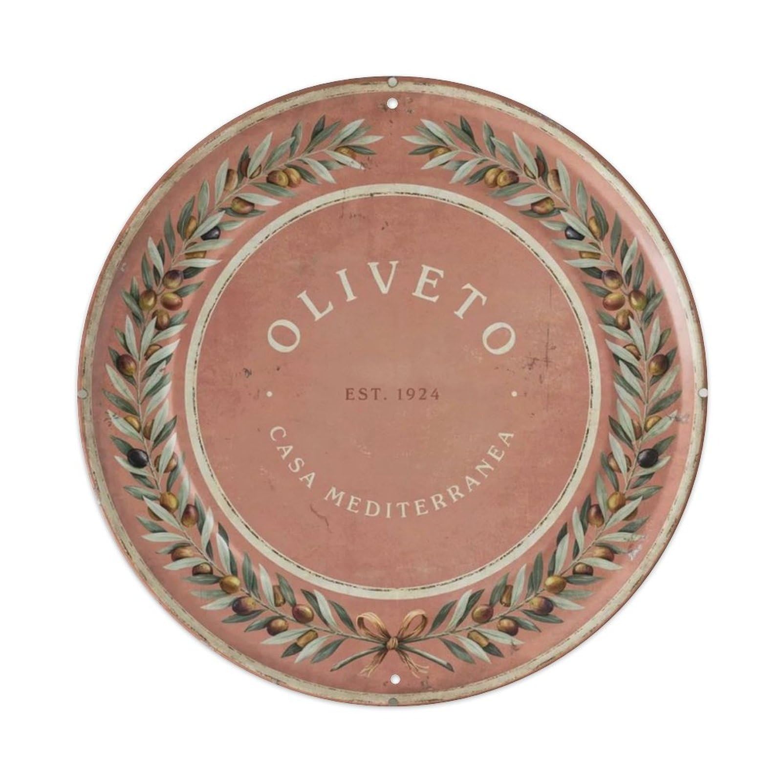 Mediterranean Round Plant Sign Metal Tin Sign Plaque
