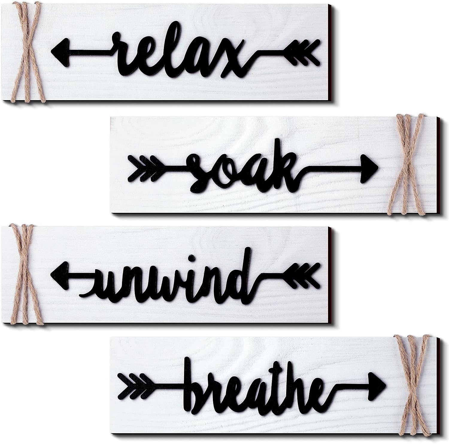 Jetec 4 Pieces Farmhouse Bathroom Decor Wall Art Soak Relax Unwind Breathe Wooden Signs with Arrow Rustic Vintage Country Bathroom Decor for Home Laundry Room(Brown)
