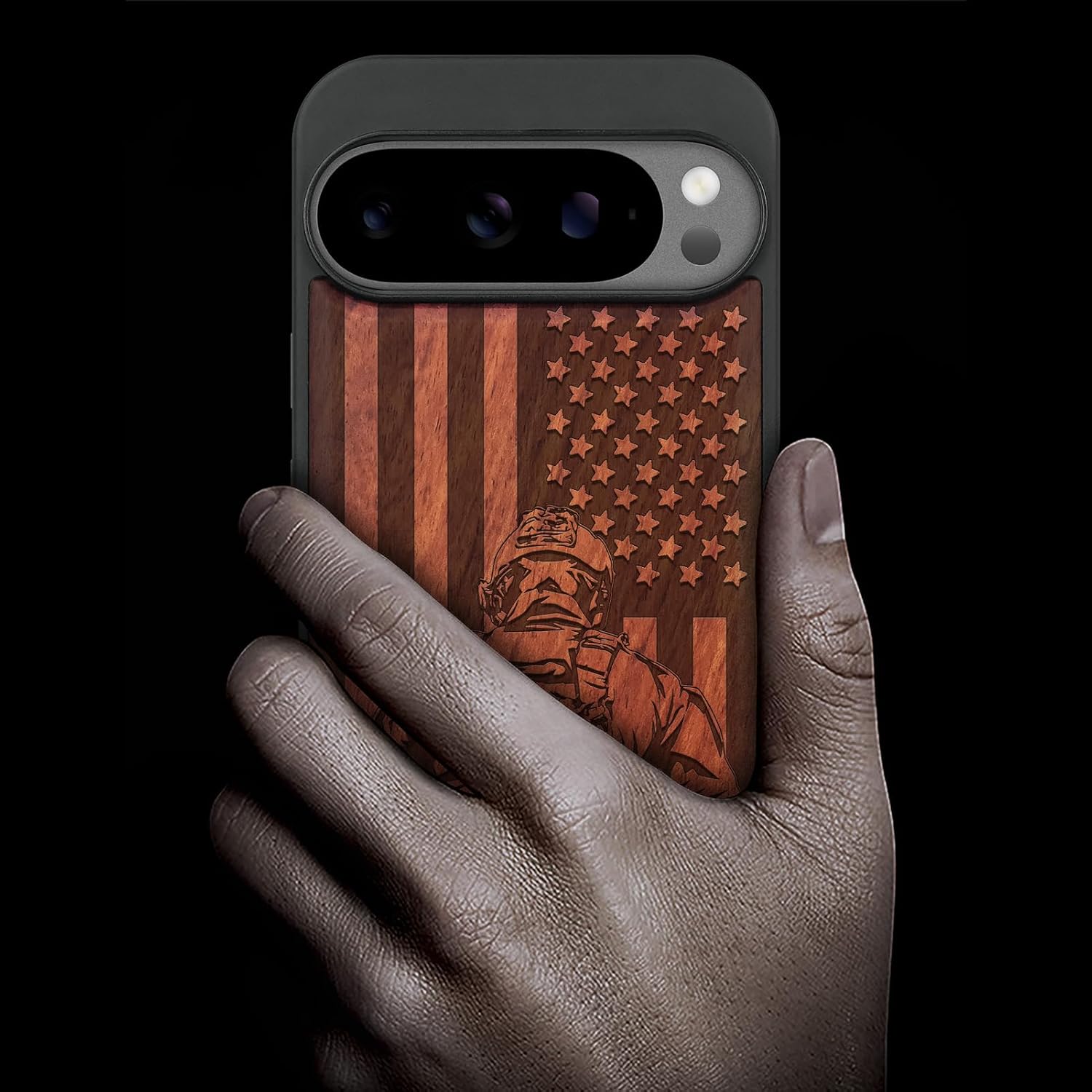 Carveit Magnetic Wooden Case for Google Pixel 10 Pro XL Case, Wood Artisan Engraved & Soft TPU Shockproof Cover, Compatible with MagSafe Wireless Chargers (Valor & Honor Soldier) Rosy