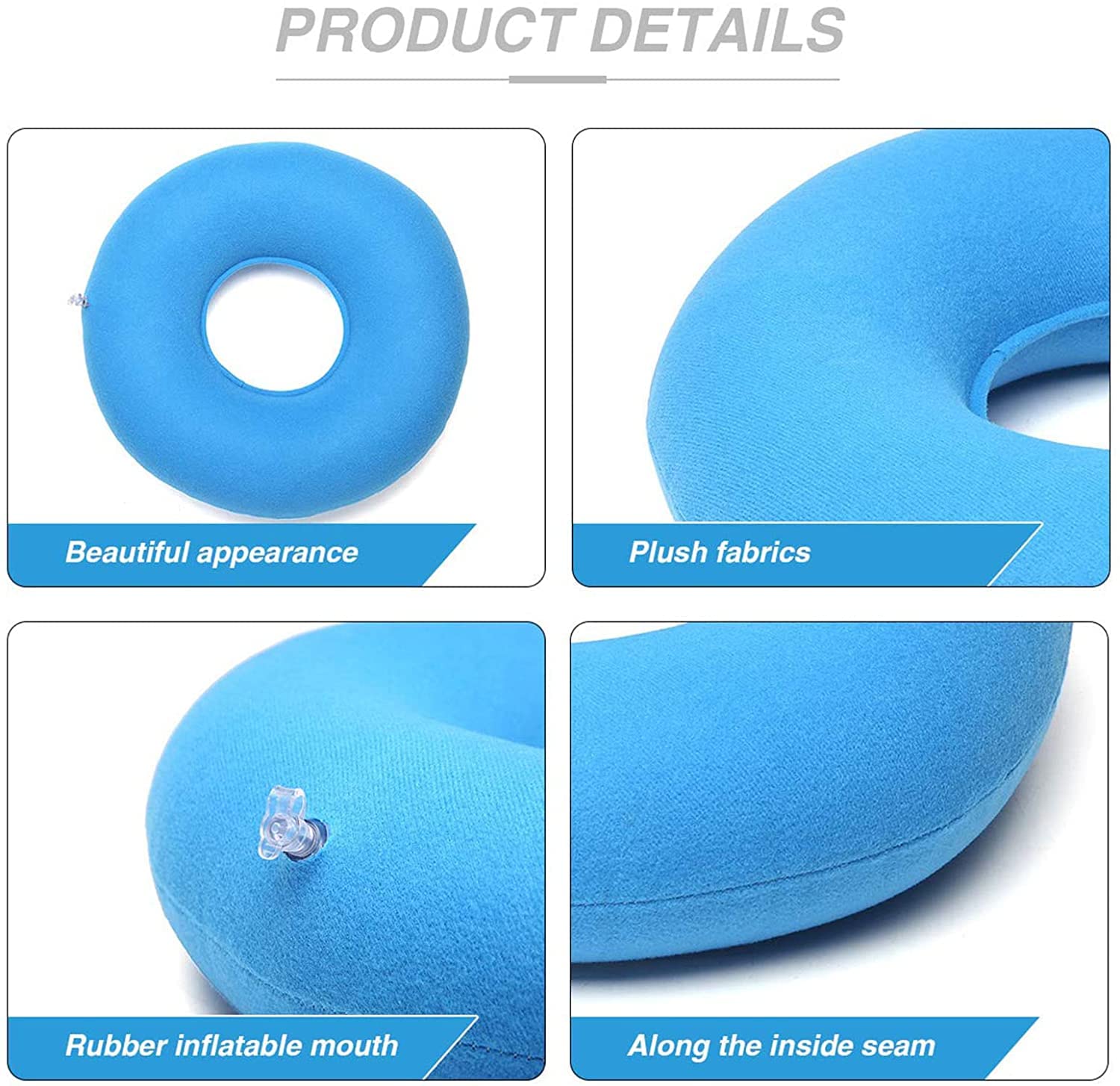 Asiento de cojín de dona, cojín de asiento inflable Anillo de almohada Almohada de dona portátil Cojín de asiento de sillas de ruedas redondas, reduce la presión sobre el nervio ciático del usuario