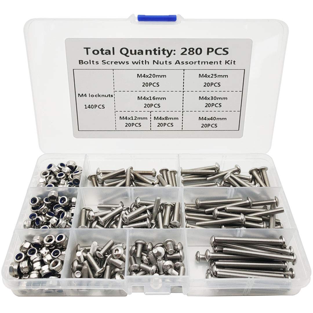 Buy M4 Nuts and Bolts Stainless Steel 280PCS Hex Socket Button Bolts