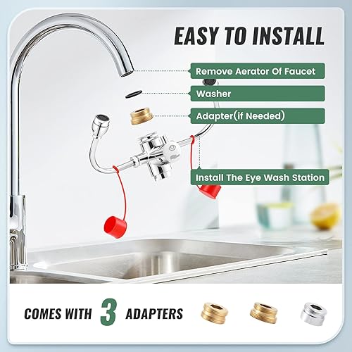 Miniatura 7 de Huanyu Estación de lavado de ojos montada en el grifo, rotación de 360, estación de lavado de ojos de emergencia, accesorio de fregadero, dirección