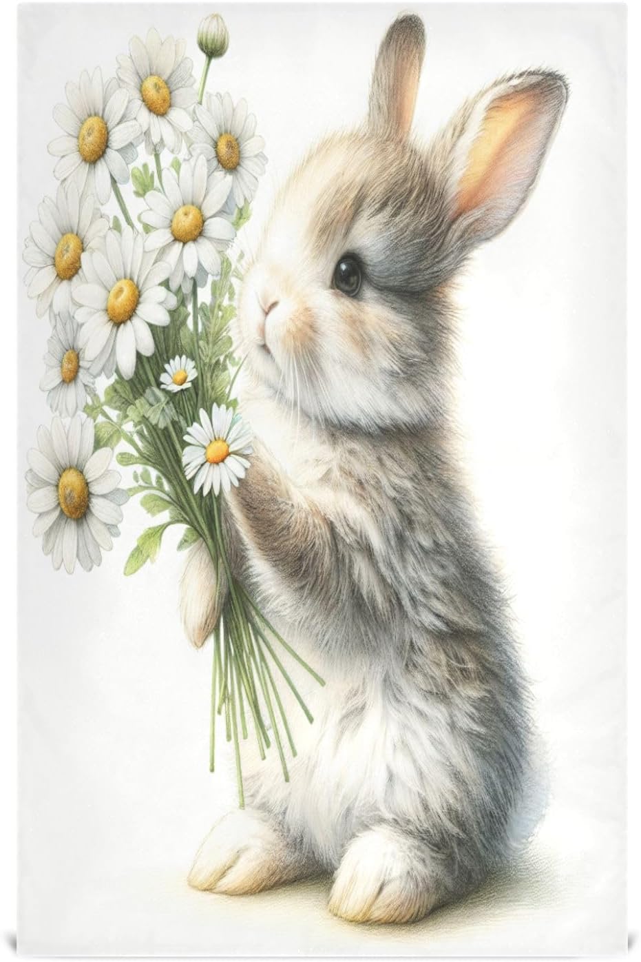 Cute Rabbit with Daisies Kitchen Towels Set of 6, Soft Absorbent Quick Drying and Reusable Dish Towels for Kitchen, Bathroom and Home Decor, 18 x 28 in