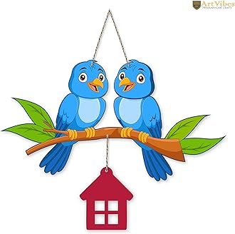 Artvibes Cute Pair of Birds Wooden Wall Hanging for Home Decoration | Garden Balcony | Office | Cafe | Decorative Door Hanging | Festive Decor Art Items (WH_9109N), Pack of 1