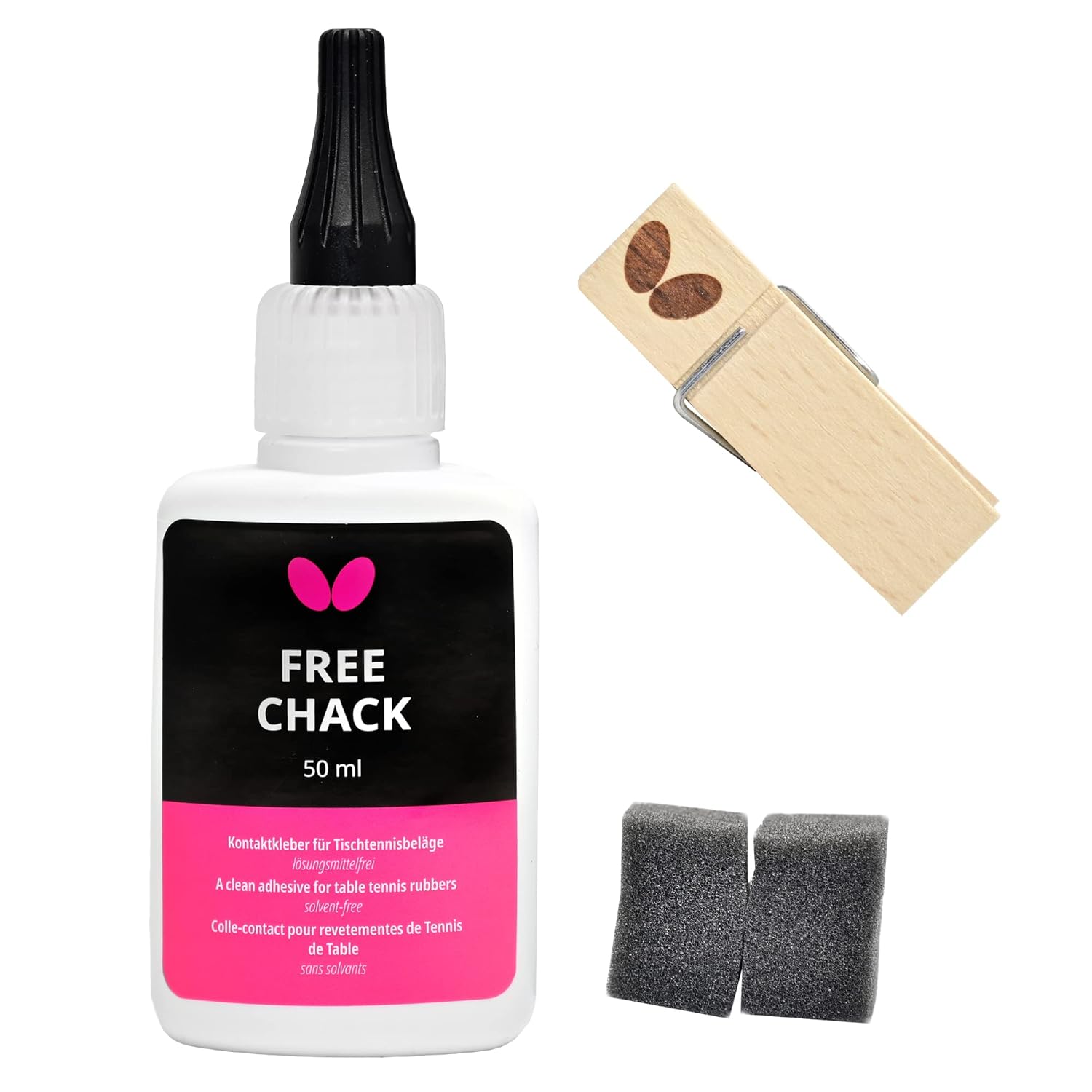 Butterfly Free Chack Table Tennis Racket Glue - Perfect for Assembling Table Tennis Ping Pong Paddle - Comes with Sponges and Application Clip