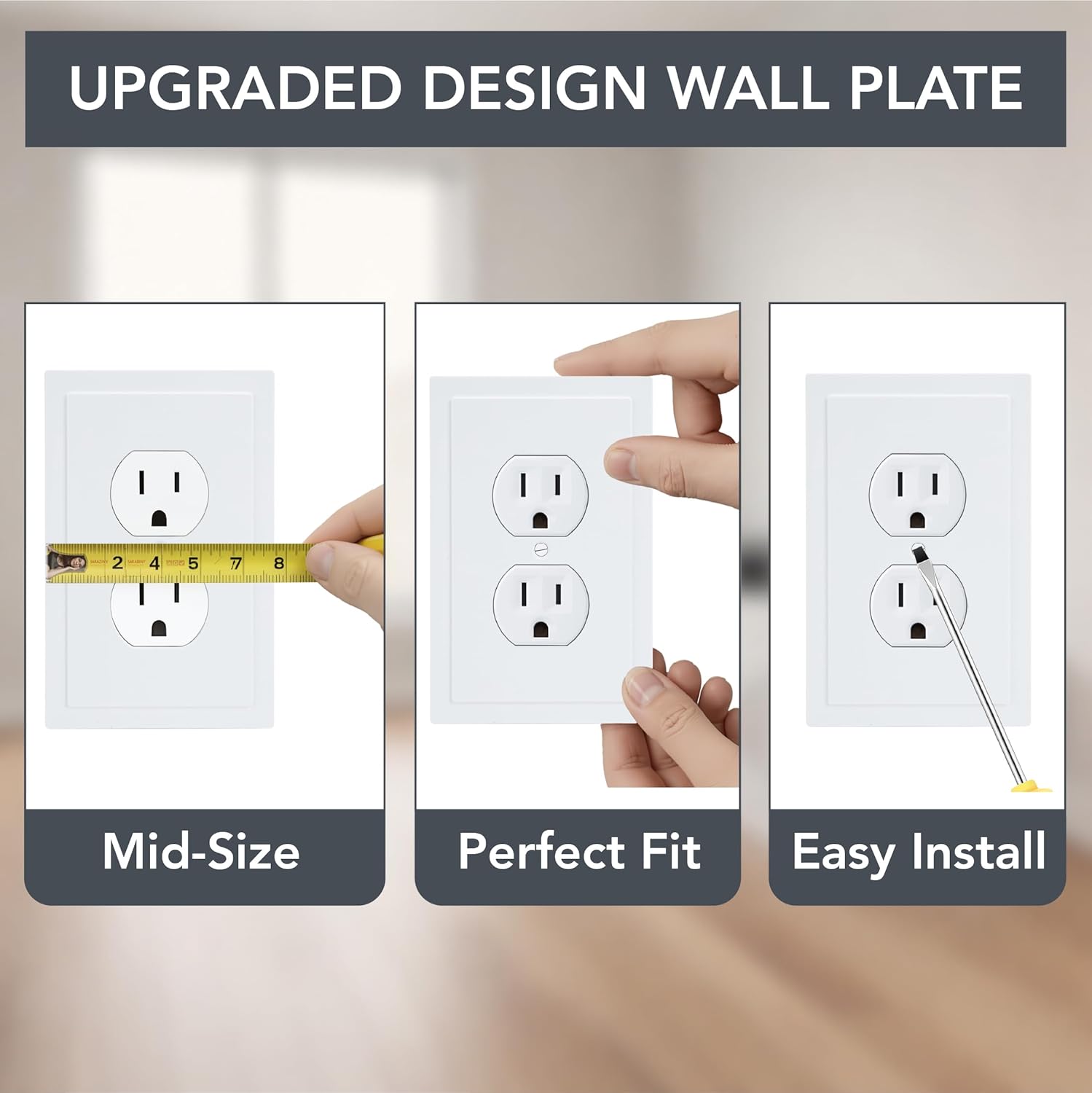Bates- Modern Edge Duplex Wall Plate Cover, 3.18” x 4.88”, 10 Pack, White, 1-Gang Electrical Outlet Cover Plates