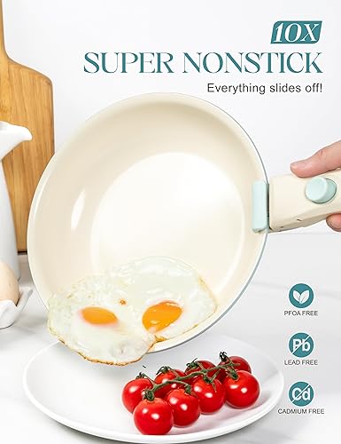 Miniatura 2 de MICHELANGELO Juego de sartenes de cerámica, sartenes de 8 pulgadas, 9.5 pulgadas y 11 pulgadas con mango extraíble, juegos de sartenes