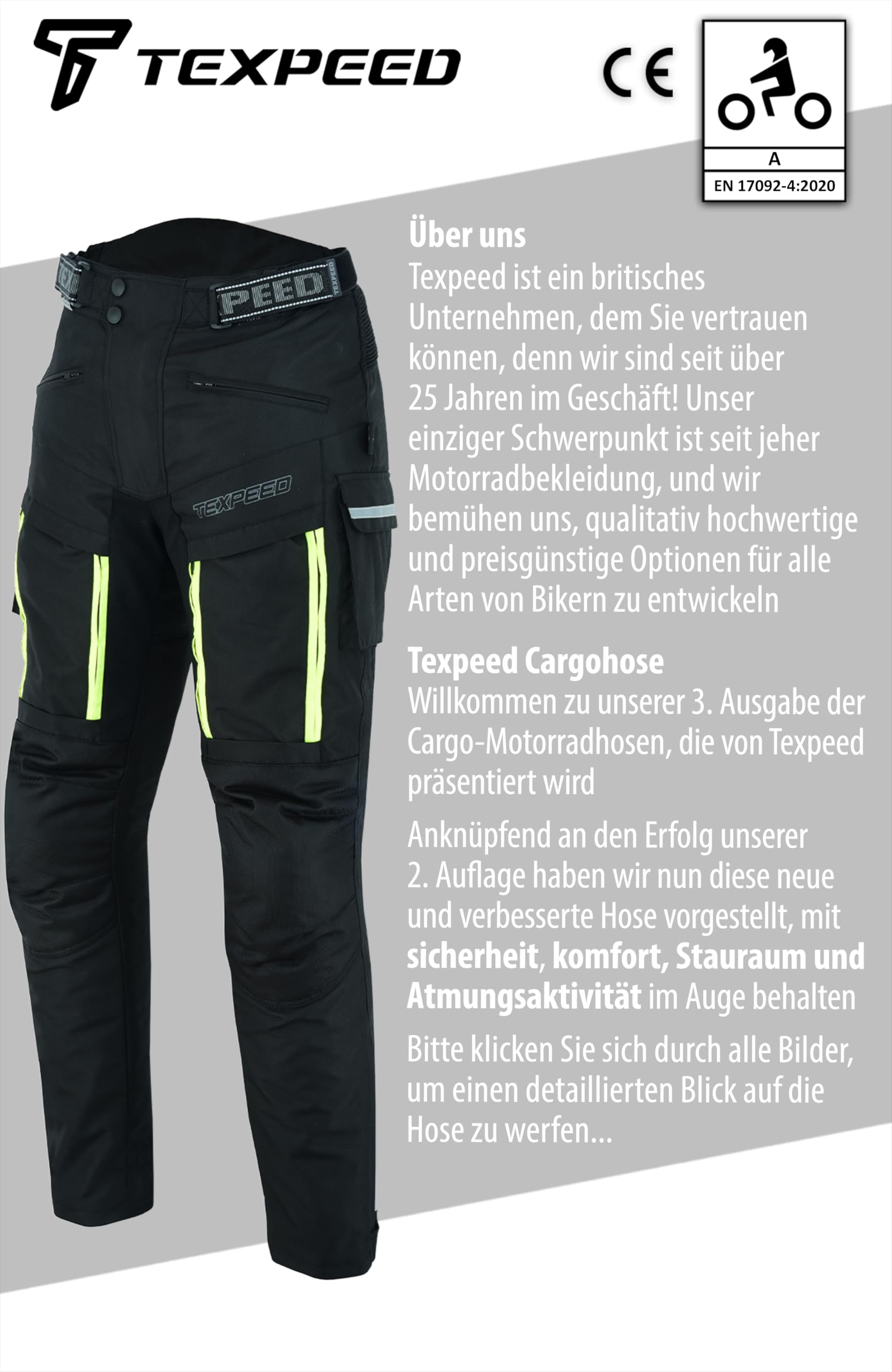 Texpeed Motorradhose Mit Protektoren Herren - Textil Wasserdicht Motorroller Motorrad Bikerin Mit Schutz Rüstung (EN 1621-1) - Sommer/Winter Schwarz - 4XL