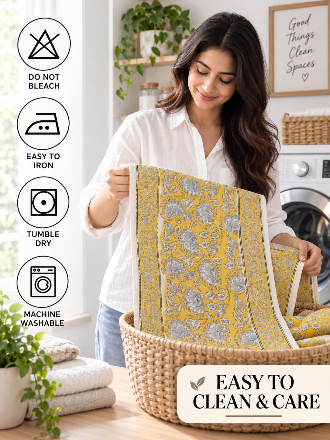 Hand Block Printed Cotton Table Runner - Floral Design -7
