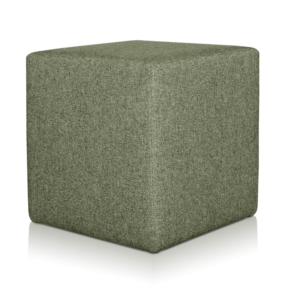 Deshome Pouf poggiapiedi cubo 43x43x44 cm Stoffa Idrorepellente: Pouf Design Moderno per Divano Soggiorno Camera da Letto, Puff poggiapiedi, Pouffe Salotto Minerva (Verde Oliva)
