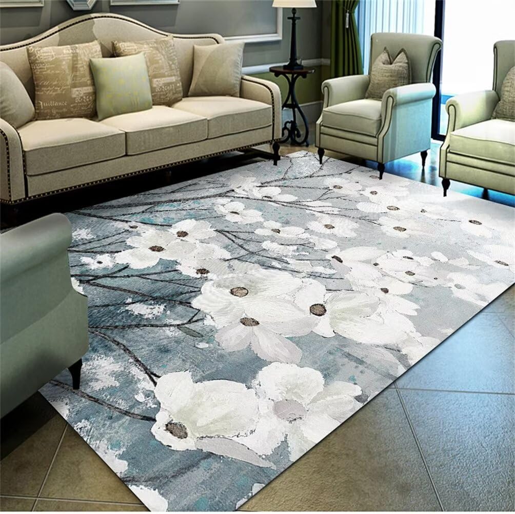 Tapis de sol pour bébé haut de gamme motif floral vintage bleu 200x200