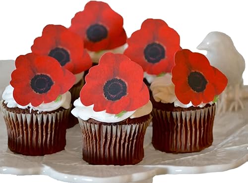 Miniatura 3 de Sugar Robot - Flores comestibles de amapola - Tamaño pequeño - Decoraciones comestibles para tartas de flores - Hecho a mano - Hecho en los Estados