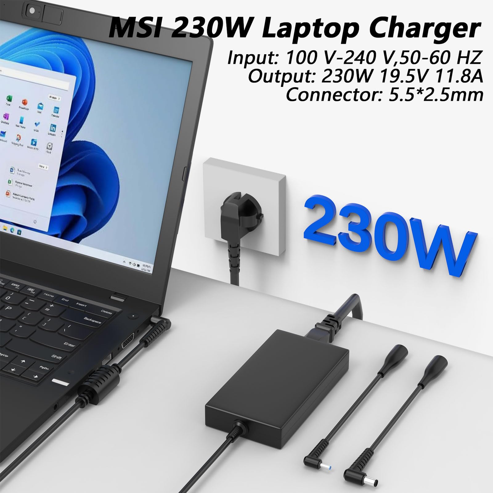 230W Laptop Netzteil Ladegerät für MSI GS66 GS65 GS76 GS75 WS65 WS66 WS75 | für MSI Stealth P65 P75 Creator A17-230P1A A12-230P1A Chicony Katana15 17 GF66 GF76 12th Pulse 15 16 17 GL66 GL76 Ladekabel