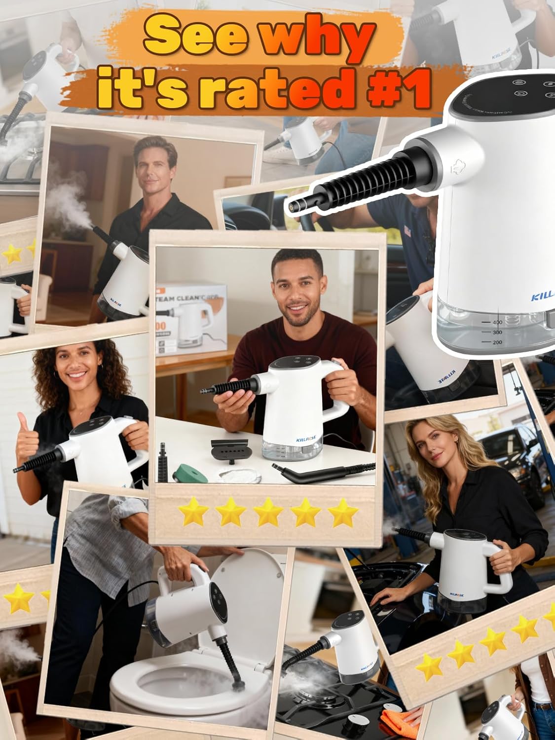 Killrose Handheld Steam Cleaner, Pressurized Steam Cleaner with 10–15s Fast Heat, Dual Power Modes & Self-Clean, Multi-Surface Steamer with 12 Accessories for Kitchen, Bathroom, Car - Image 9