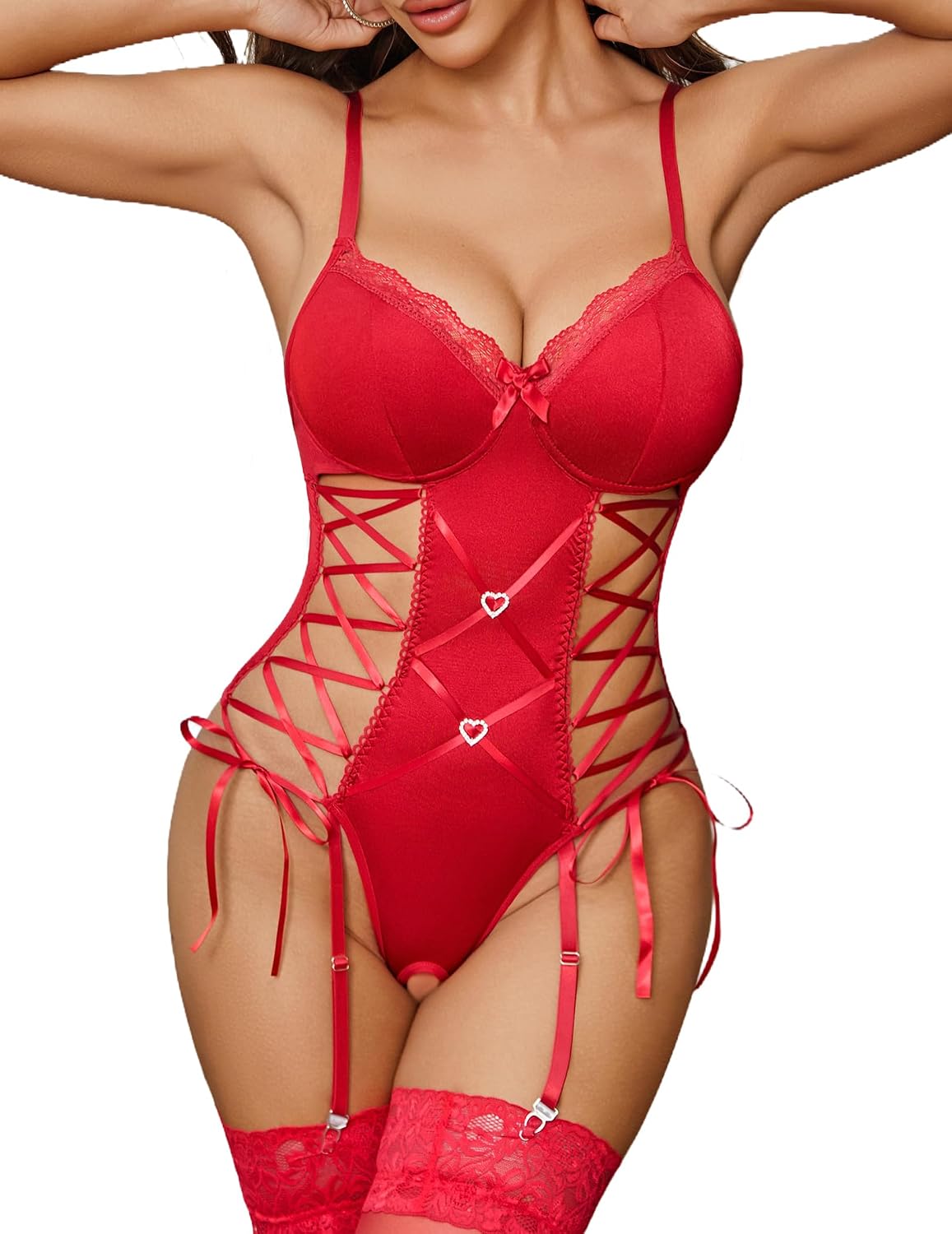 Avidlove Lingerie for Women Lace Bodysuit Garter Lingerie Sets Cut Out Teddy Babydoll Bodysuit