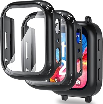 ottpluscase 2 Pack Black Case for Bark Watch Screen Protector with 9H Tempered Glass for Kids, Overall Protective Touch Sensitive Cover for Bark Watch Black+Black