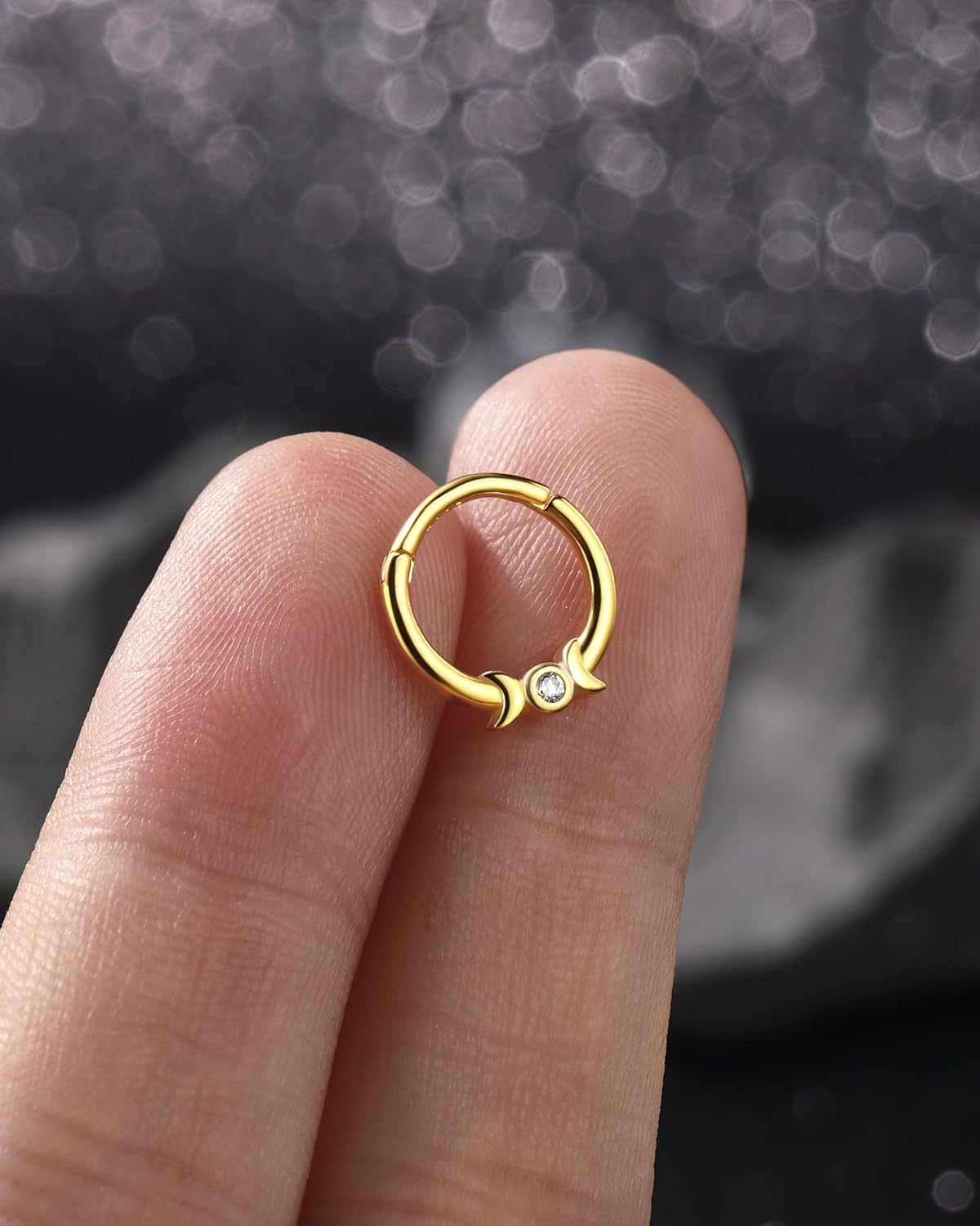 Jewseen 925 Sterling Silver Septum Rings 16g Septum Jewelry Moon Gold Daith Earrings Helix Conch Tragus Piercing Jewelry Gold Cartilage Hoop Earrings for Women - Image 4