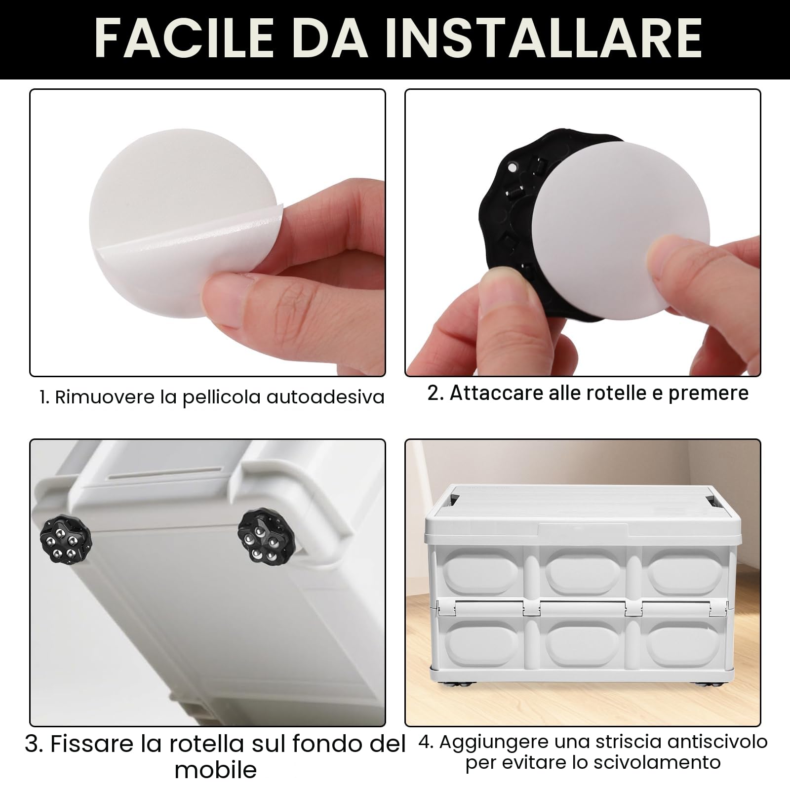 Rotelle Per Mobili [8 Pezzi] - Ruote Girevoli Autoadesive Con 5 Sfere, Carico 400kg Per Spostare Mobili Pesanti