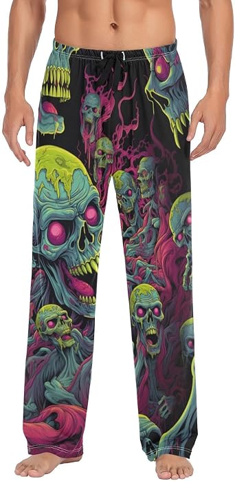 Mens Pajama Bottoms Zombie Skull Lounge Pajama Pants Sleep Bottoms with Pockets Drawstring Sleepwear for Men S