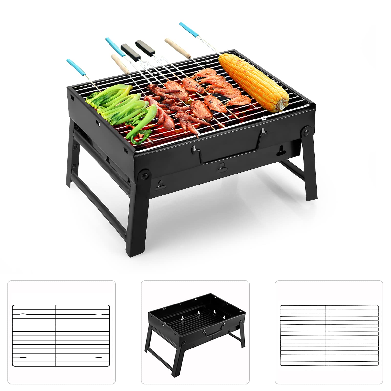 Uten Barbacoas Portátiles de Carbón, Parrilla de Acero Inoxidable para Ahumar y Acampar al Aire Libre, Char Broil BBQ Pit Grill (Mediano), Negro
