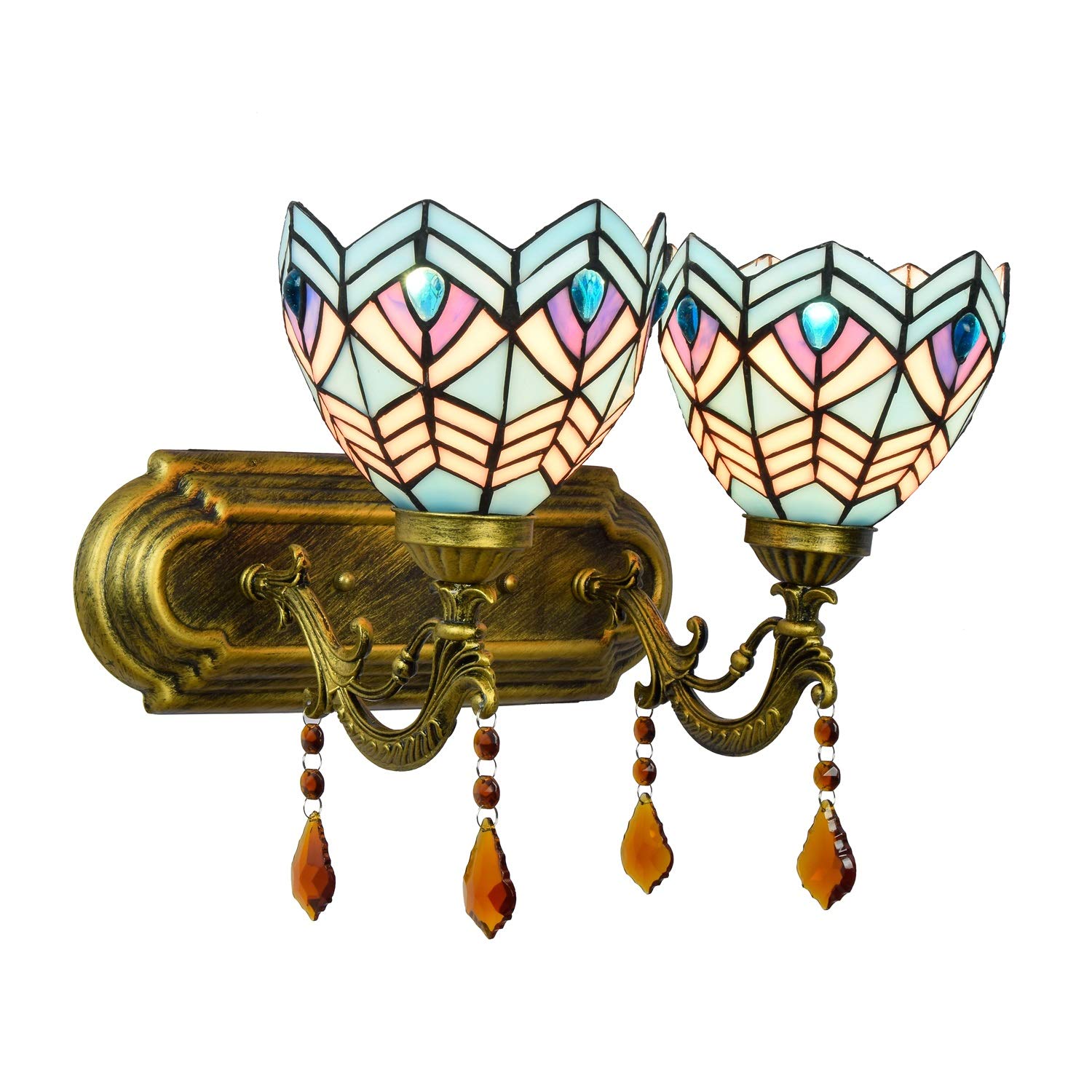 Applique vitrail bleu d'exception avec double cristal de décoration classique - 6
