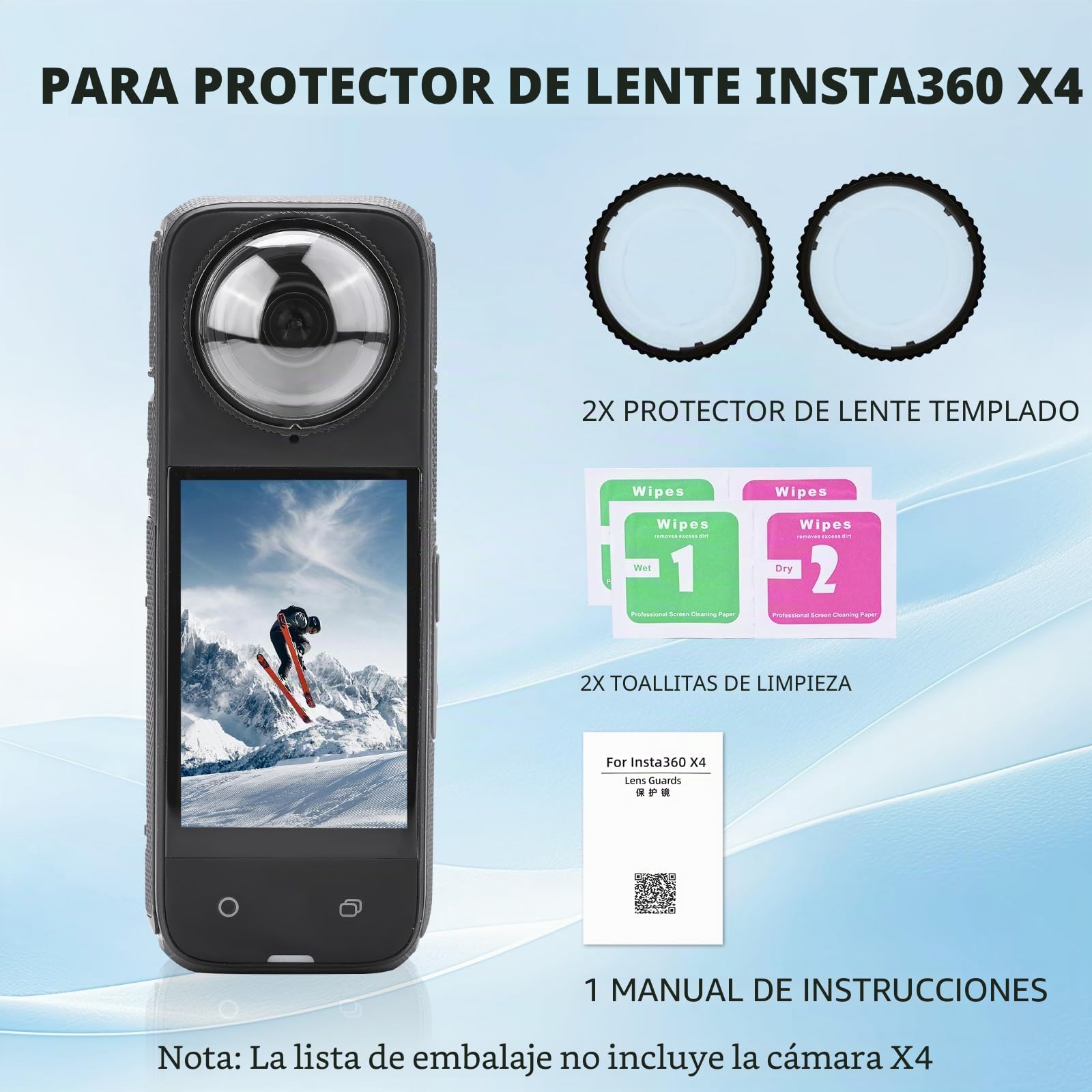 X4 Protector de lente premium para Insta360 X4, protector de lente de vidrio templado de alta transparencia para cámara Insta360 X4, accesorios antiarañazos