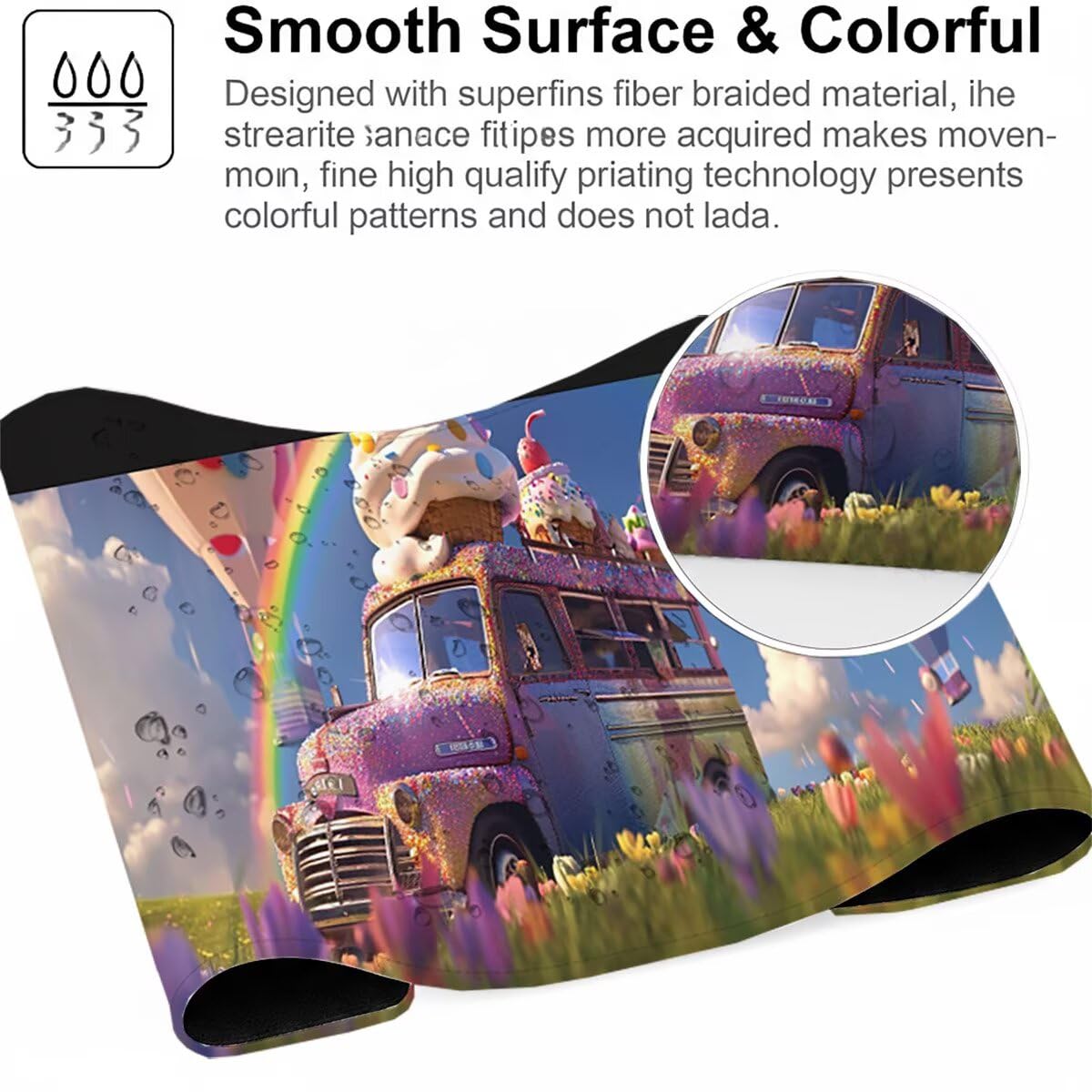 Tappetino per Mouse Gaming XXL 1200x600x3mm – Ufficio Mousepad Grande – Migliora la Velocità e la Precisione Tenuta Stabile Sottomano per Ufficio e Casa Accessori Scrivania – Gelato Camion LMDT15856