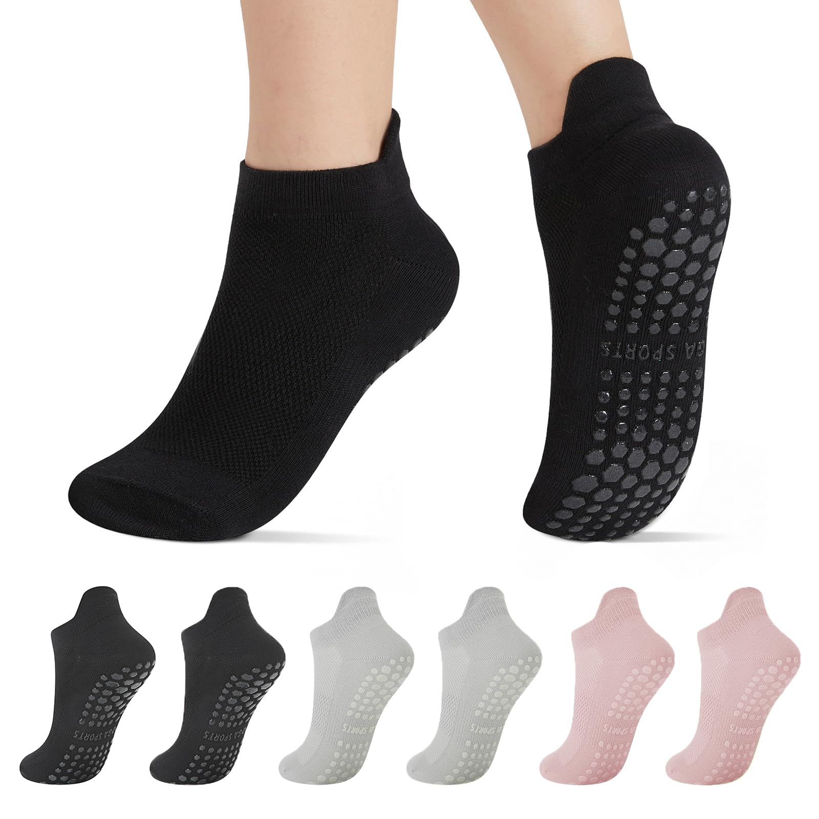 Ligtmor Pilates Barre Socks 6 Pairs for Women Non Slip Grip Yoga Ankle Socks for Barefoot Workout Hospital