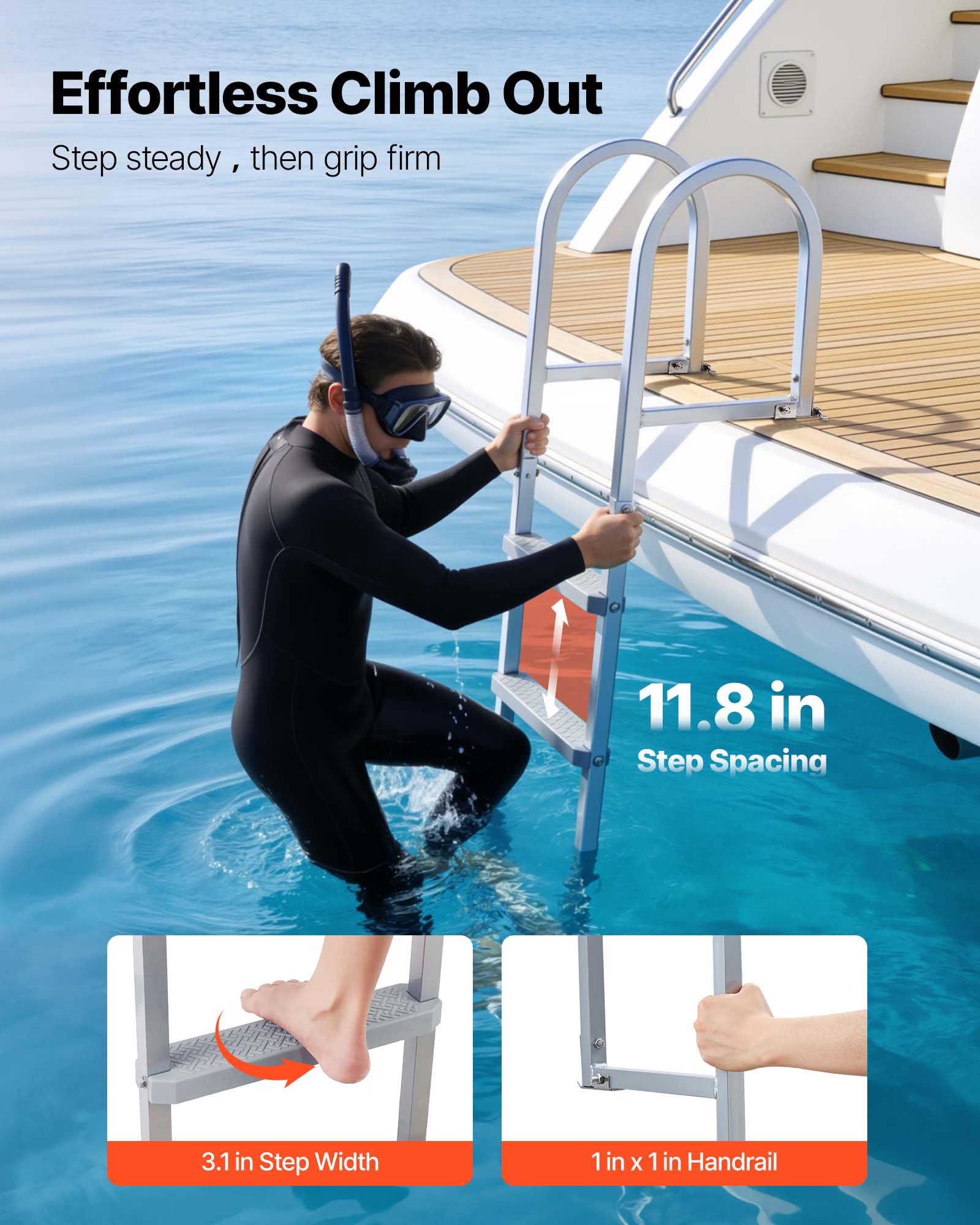 VEVOR Scaletta Smontabile per Molo, Scaletta Dritta da Pontile, 5 Gradini Antiscivolo in PP, Portata Massima 227 kg, Struttura in Lega di Alluminio, Design a Sgancio Rapido, per Laghi e Imbarcazioni