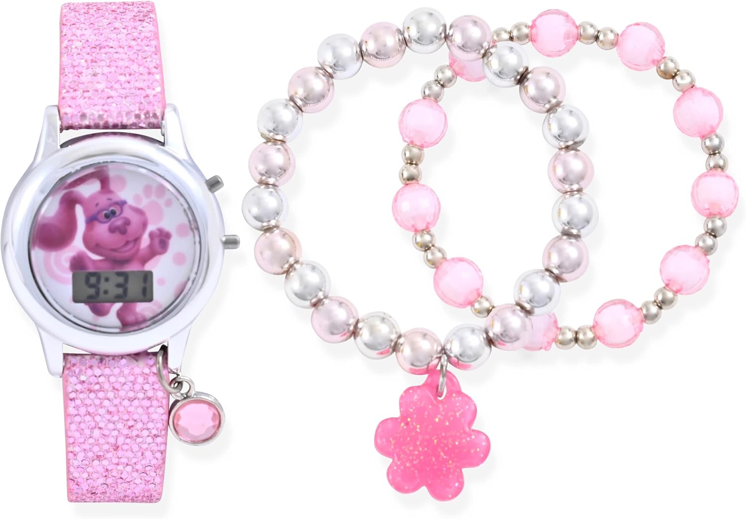 Accutime Blue's Clues Kids Digital Watch Sets - LED Flashing Light, LCD Watch Display, Kids, Girls Watch, 2 Bracelets, Faux Leath Strap in Pink (Model: BLU40005AZ)