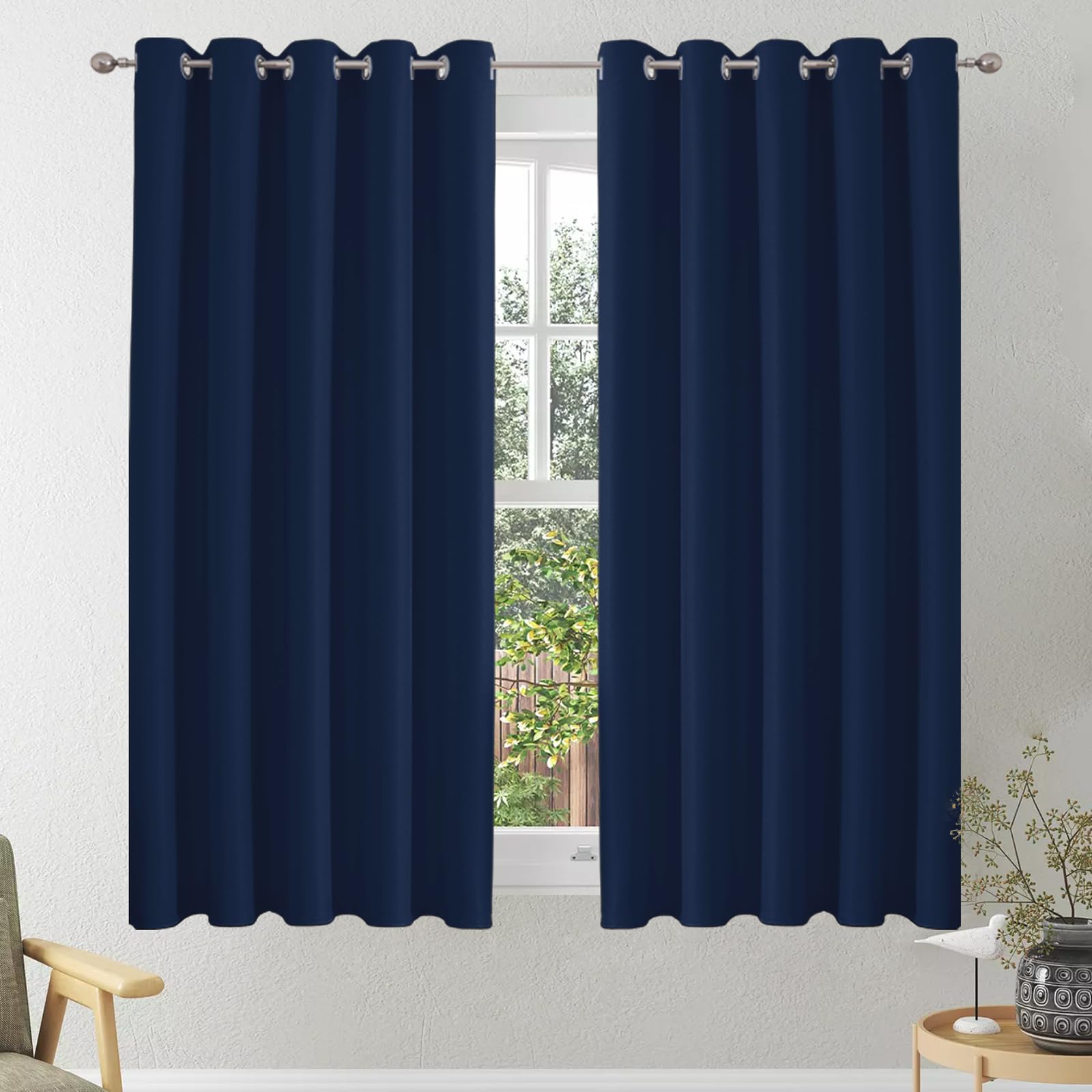 VEHEDE Blackout Curtains 66x54 Inch Thermal Insulated Eyelet Soft Drapes for Bedroom, Wide Curtain for Living Room Navy Blue 2 Panels