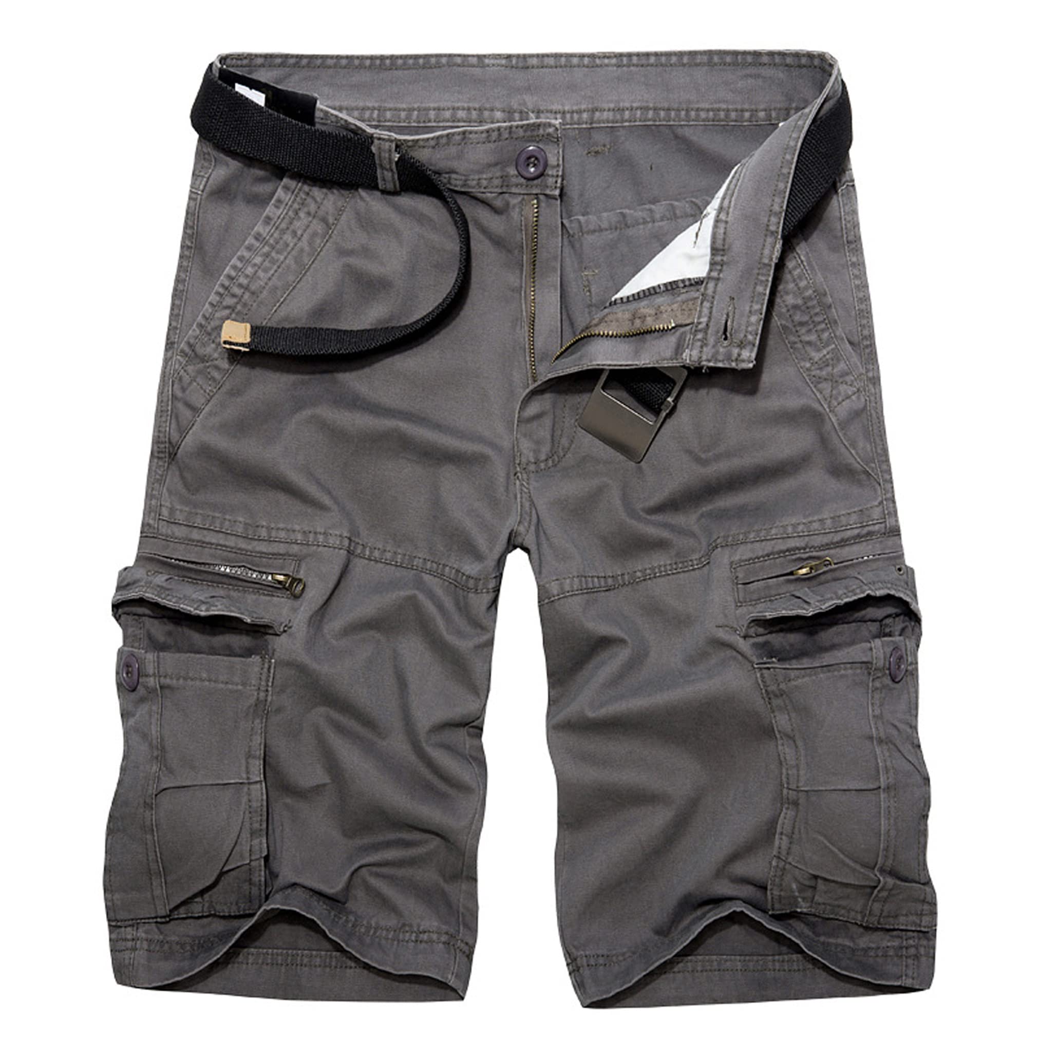 New front Pantalones Cargo de Verano de Color Sólido para Hombre Pantalones Cortos Casuales de Verano para Correr para Hombre Multibolsillo para Exteriores sin cinturón