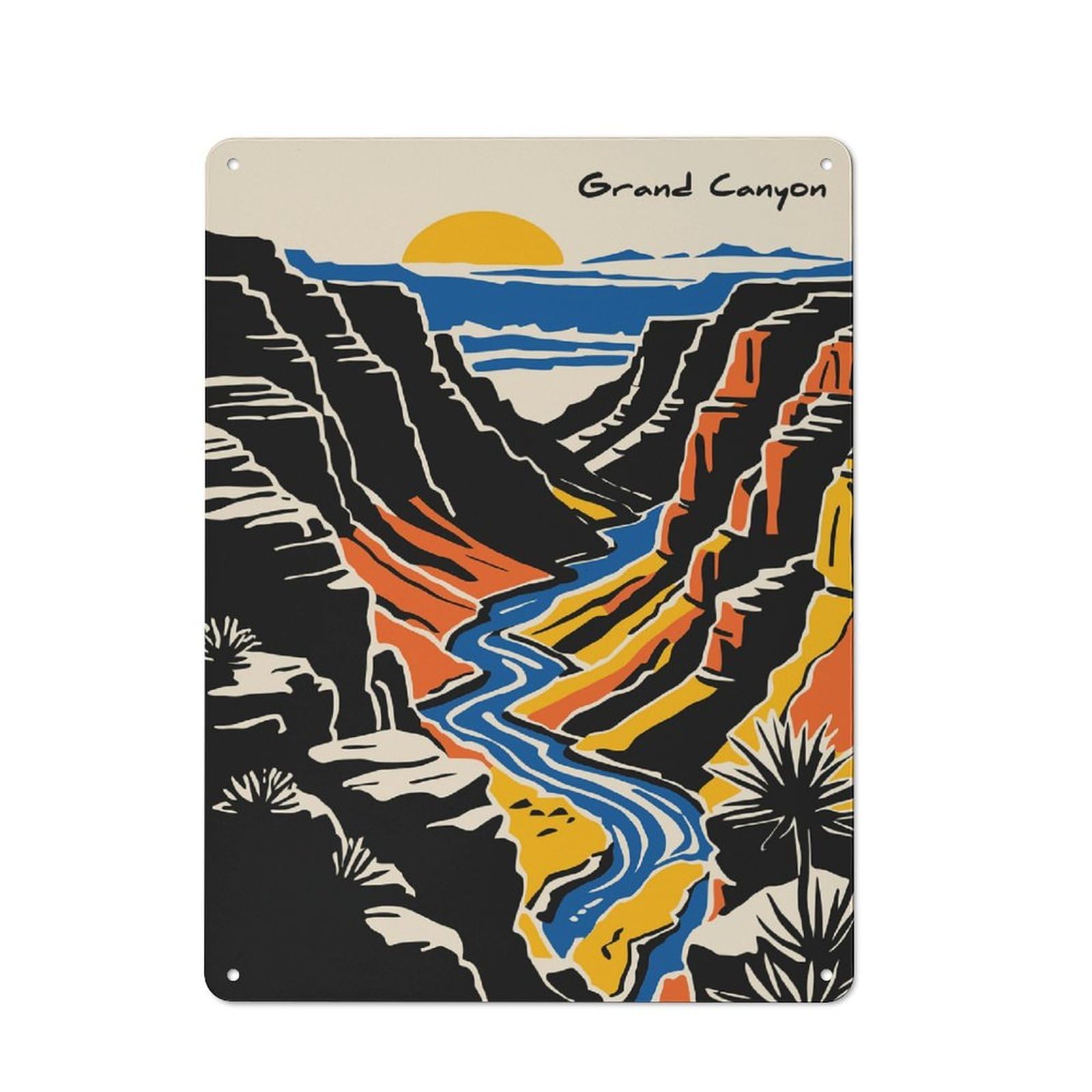 Junmoney Style-23 40X30cm Rustic Tin Sign With Grand Canyon Landscape Illustration For Studio Or Craft Room, Tin Sign Wall Decor For Studios And Craft Rooms