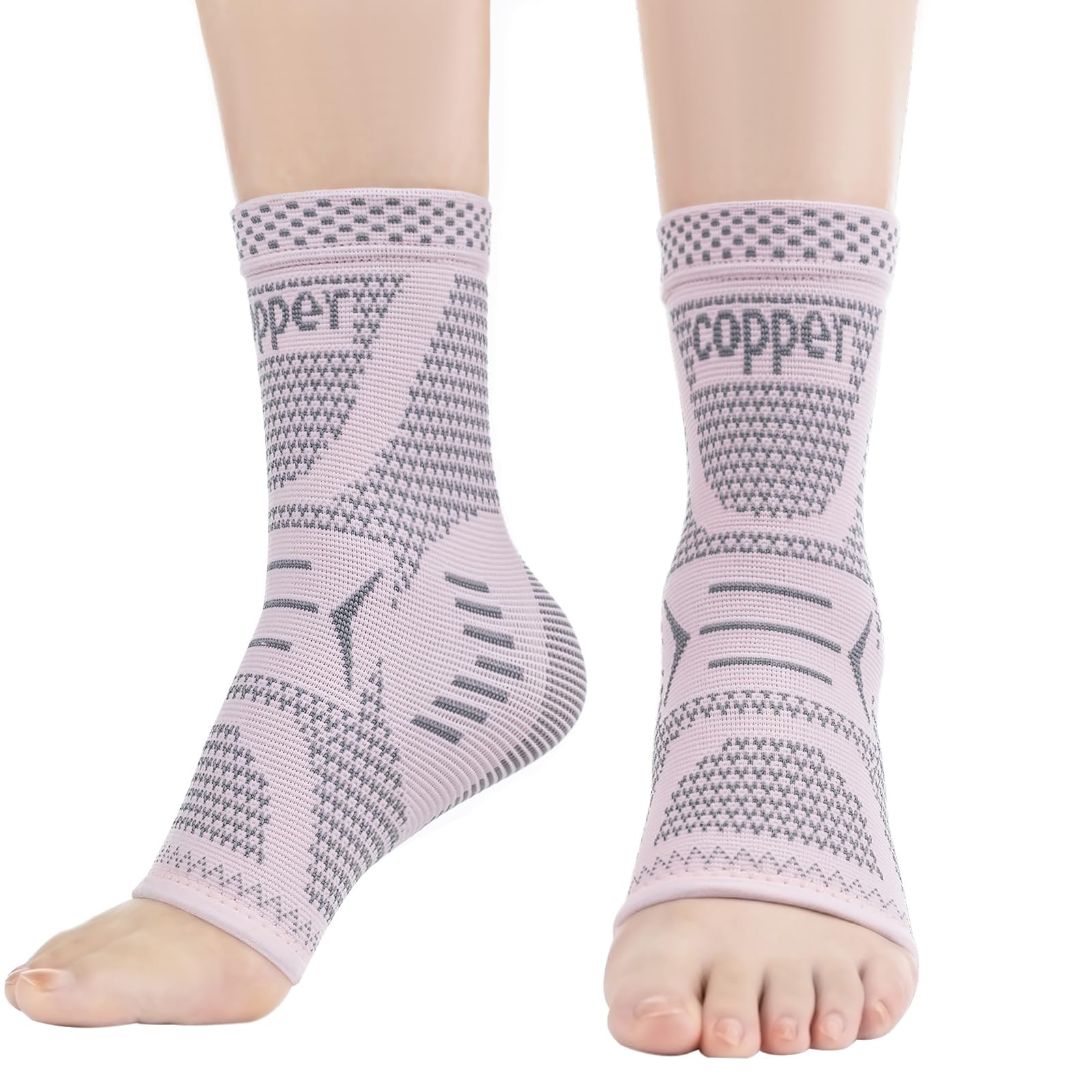 Copper Ankle Brace for Women & Men, Ankle Compression Sleeve Support, Copper Infused Ankle Sleeve for Sprained Ankle, Plantar Fasciitis Sports, Achilles Tendonitis Pain Relief, Pink Silver, S