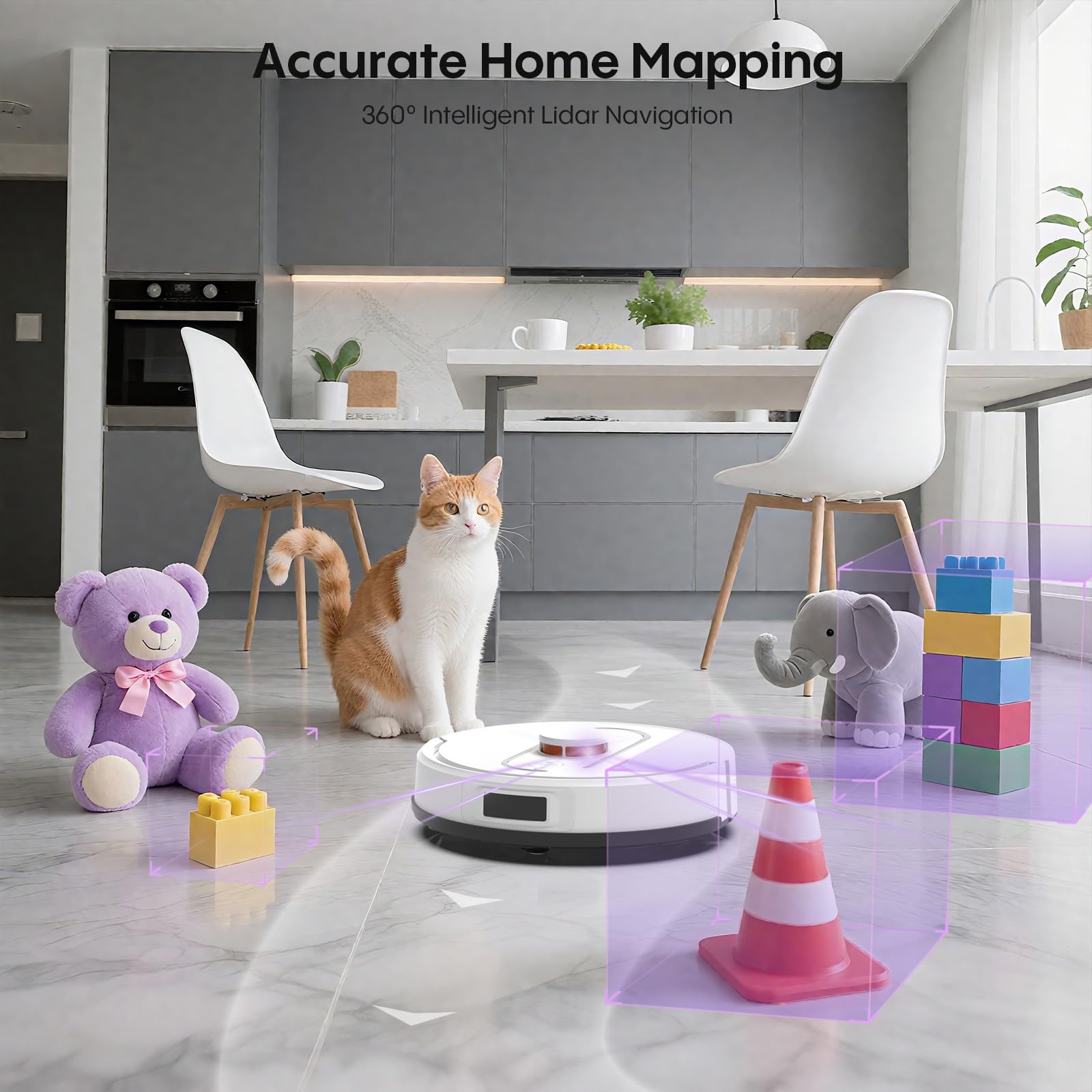 Robot Vacuum and Mop, Robotic Vacuum with Mapping, Self-Emptying Station for 90 Days Hands-Free Cleaning, LiDAR Navigation, No-Go Zones, Wi-Fi/App/Alexa Voice Control, for Carpets and Hard Floors